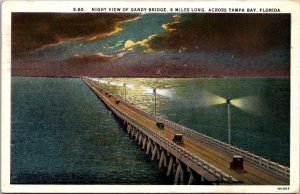 Florida Night View Of Gandy Bridge Across Tampa Bay 1930 Curteich