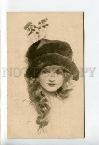 3177379 BELLE in Hat by FISHER Vintage E.K. Russian Sepia PC