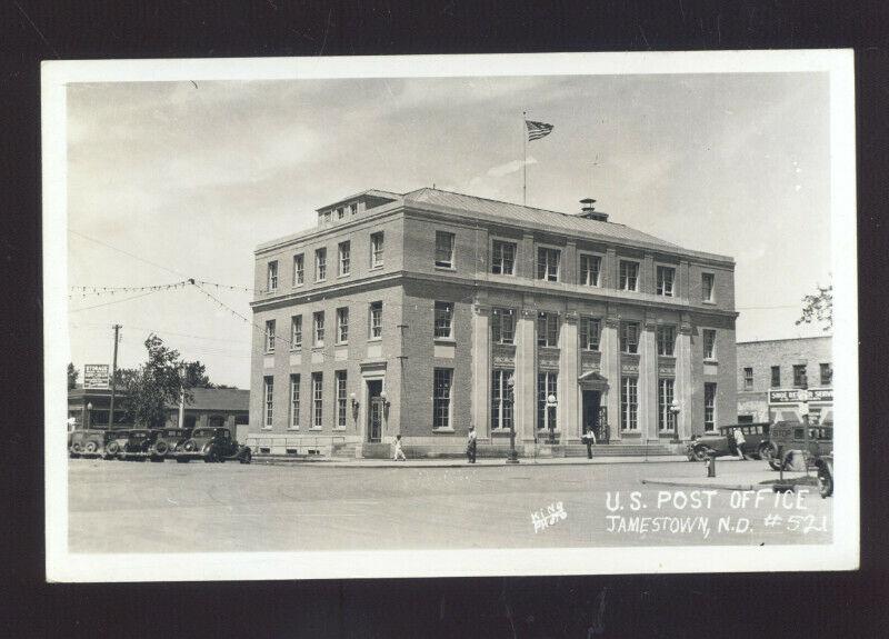 RPPC JAMESTOWN NORTH DAKOTA U.S. POST OFFICE VINTAGE CARS REAL PHOTO POSTCARD