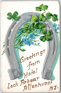Greetings From Hotel Loch Arbour Allenhurst New Jersey Green Leaves Postcard