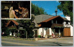 Frankenmuth Michigan 1983 Postcard Scnitzelbank Woodcarving Shop