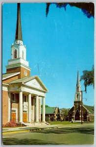 Walterboro South Carolina 1950s Postcard First Baptist Church & First Methodist