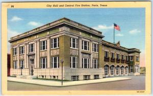 PARIS, Texas  TX    City Hall and CENTRAL FIRE STATION  ca 1940s Linen  Postcard