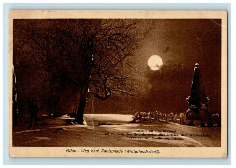 1914-18 WWI German Paul Petrowitz Monument Moon Christmas Winter Postcard P20 