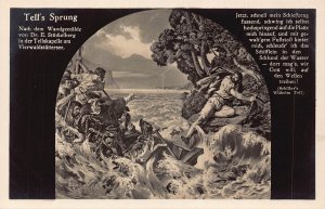 A810 Switzerland Tell's Sprung Schiller Poem Art River Boat vintage post...