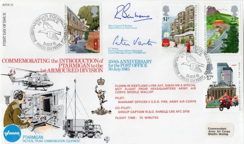 Post Office Anniversary Ptarmigan 1st Armoured Division Hand Signed FDC