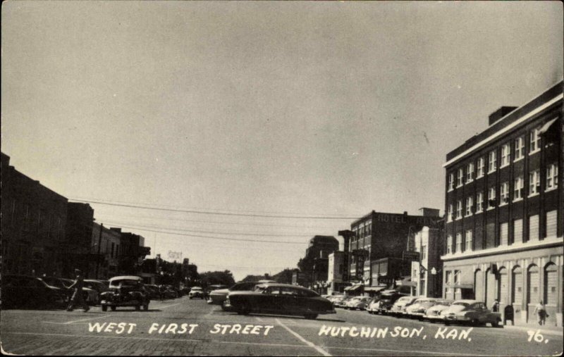 HUTCHINSON KS West First Street OLD CARS Old REAL PHOTO Postcard