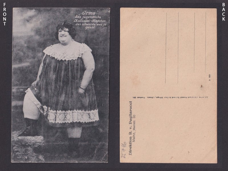 Vintage postcard Germany Circus Overwight woman Irma