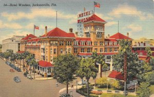 JACKSONVILLE, Florida FL   HOTEL WINDSOR & Street View  ca1940's Linen Postcard