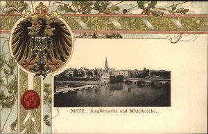 Metz France FR Jungfernwehr und Mittelbrucke Heraldic Embossed c1905 Postcard