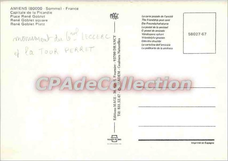 Modern Postcard Amiens (Somme) France Capital of Picardy