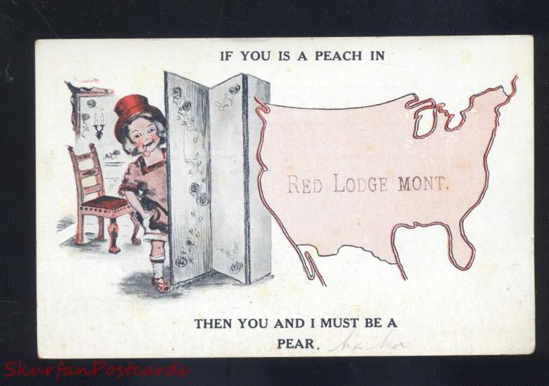 RED LODGE MONTANA RISQUE GIRL UNITED STATES MAP VINTAGE POSTCARD HUGHESVILLE