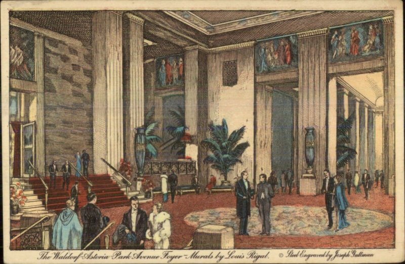 New York City Waldorf-Astoria Park Ave Foyer c1915 Postcard