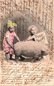 New Year Prosit Neujahr Children With Pig 1911