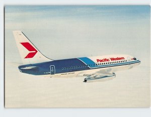 Postcard Boeing 737 Jet in flight Pacific Western