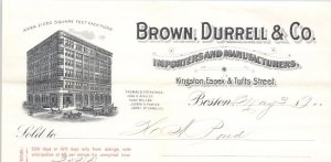 1900 Antique Billhead - BROWN, DURRELL & CO. Importers Manufacturers - Boston