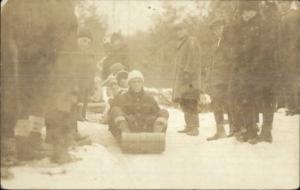 Toboggan Sled Sledding c1910 Real Photo Postcard myn