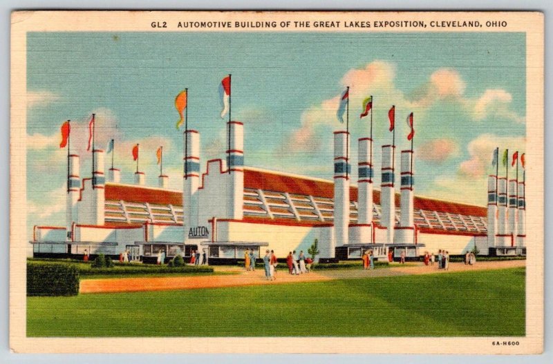 1936 AUTOMOTIVE BUILDING GREAT LAKES EXPOSITION CLEVELAND OHIO POSTCARD 