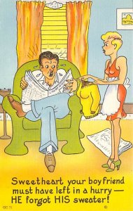 Lovers Comic Man Reading Newspaper Comic View Postcard Backing 