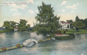 Rochester NY, New York - Foot Bridge in Willow Pond - pm 1910 - DB