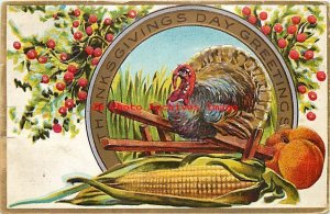 Thanksgiving, Florence Bamberger No 3-1, Turkey on Fence over Large Corn