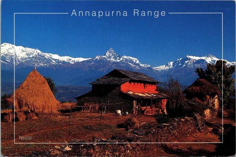 VINTAGE CONTINENTAL SIZE POSTCARD ANNAPURNA RANGE NEPAL MAILED STAMPS