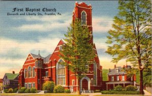 Franklin, PA Pennsylvania  FIRST BAPTIST CHURCH  1957 Tichnor Linen Postcard