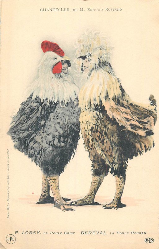 Humanized animals theatre play CHANTECLER poultry costumes postcard