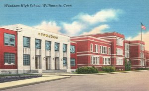 Vintage Postcard Windham High School Campus Building Willimantic Connecticut CT
