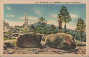 Postcard Little Round Top and Warren Monument Gettysburg PA