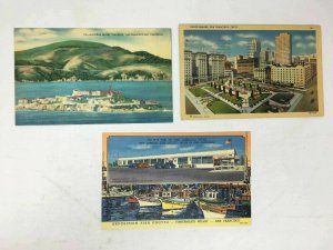 San Francisco Postcard Lot of 3 Union Square Grotto Wharf Alcatraz Linen