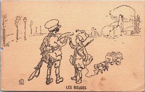 France World War 1 Kids Patriotic Les Belges Vintage Postcard C122