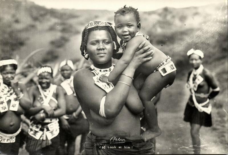 south africa, Native Girl carying Baby (1950s) Artco RPPC