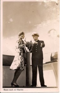 RPPC Beautiful Woman w Officer, Sailor, Take Me with You, Captain 1930's?