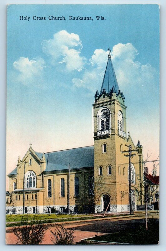 Kaukauna Wisconsin WI Postcard Holy Cross Church Building Exterior 1910 Unposted