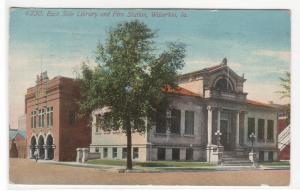 East Side Library Fire Station Waterloo Iowa 1912 postcard