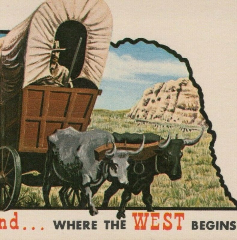 Nebraskaland Old West covered Conestoga wagon oxen pioneer Nebraska A982 