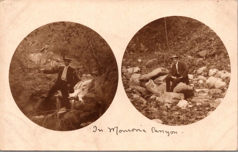 Real Photo Postcard Man Posing at Stream in Monrovia Canyon California 