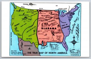State Maps~True Map Of North America~Desert~Alabama~Koppel Vintage Postcard