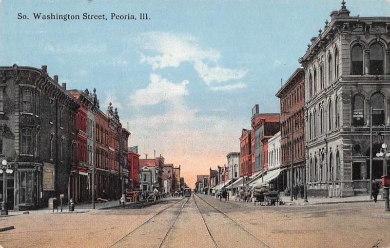 Peoria Illinois South Washington Street Antique Postcard J46806
