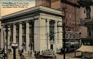 Norfolk Virginia VA Main and Granby Corner Bank & Trust c1910 Postcard