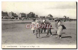 Old Postcard Lion Sea croquet on the beach