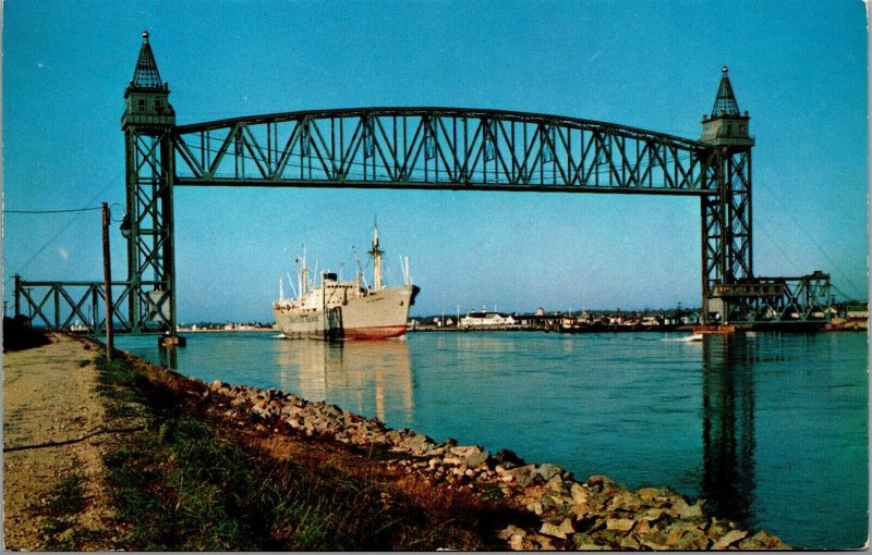 Vtg View of Canal from Bourne Railroad Bridge Buzzards Bay Cape Cod MA Postcard