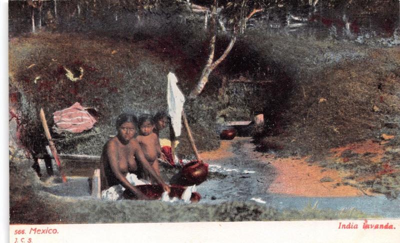 MEXICO INDIA LAVANDA~NAKED INDIAN WOMAN BATHES J C S #566 PUBLISH POSTCARD 1900