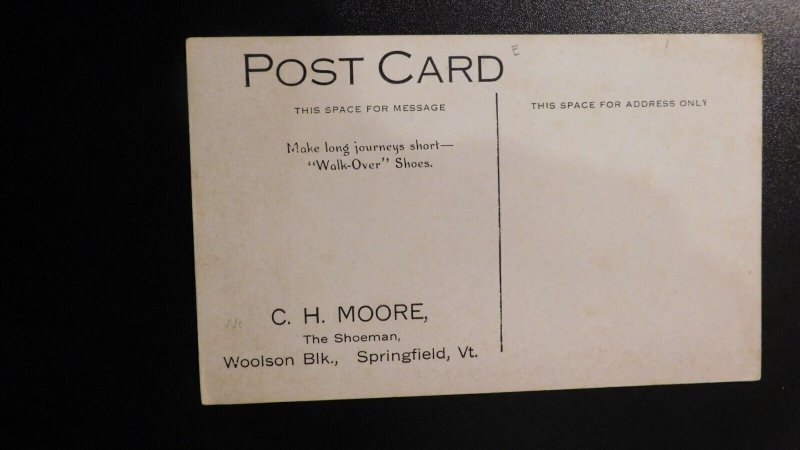 Mint USA Advertising Postcard CH Moore Shoeman Woolson Blk Springfield VT