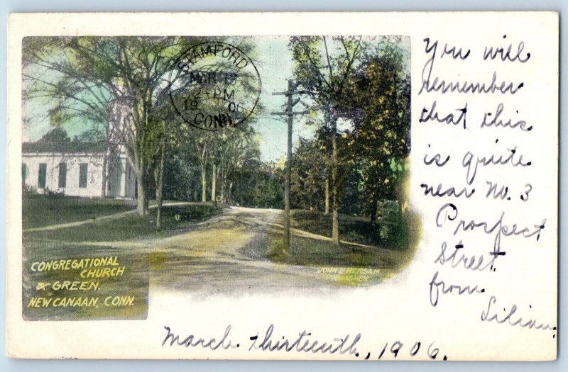 New Canaan Connecticut Postcard Congregational Church Green Road c1906 Vintage