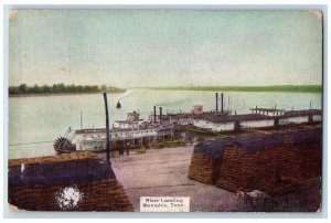 Memphis Tennessee Postcard River Landing Steamship Paddle Wheel Scene 1909 Boat