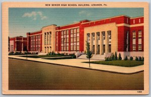 Vtg Lebanon Pennsylvania PA New Senior High School 1940s View Linen Postcard