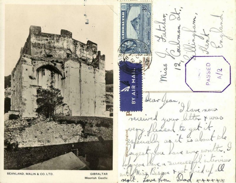 Gibraltar, Moorish Castle (1944) RPPC Postcard Censor Cancel