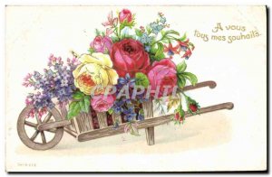 Old Postcard Wheelbarrow Flowers